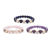 Natural Gemstone & Pearl & Brass Flower Beaded Stretch Bracelet for Women BJEW-JB09010-1