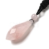 Cone Natural Rose Quartz Pendant Necklace with Nylon Rope for Women G-H286-08C-3