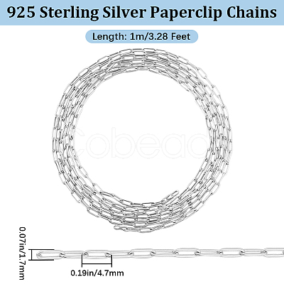 Anti-Tarnish 1M Rhodium Plated 925 Sterling Silver Paperclip Chains STER-BBC0005-82-1