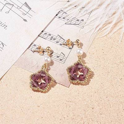 Pentagon and Shell Pearl Dangle Stud Earrings EJEW-TA00056-03-1