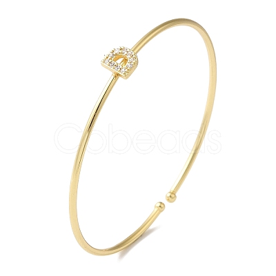 Rack Plating Brass Micro Pave Clear Cubic Zirconia Letter Open Cuff Bangles BJEW-A018-01G-D-1