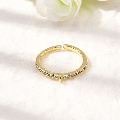 Brass Micro Pave Cubic Zirconia Cuff Rings Settings RJEW-F188-03G-1
