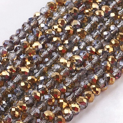 Half Plated Faceted Rondelle Electroplate Glass Beads Strands X-EGLA-D020-3x2mm-14-1