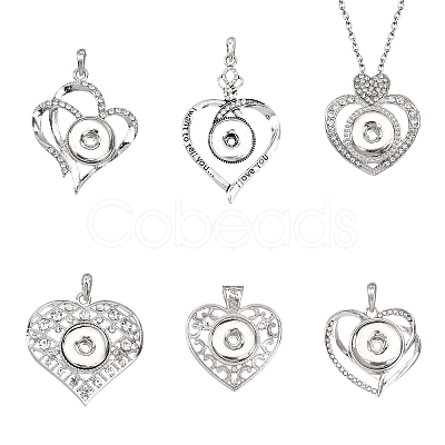 6Pcs 6 Style Alloy Rhinestone Hang Snap Base Pendants FIND-CA0006-90-1