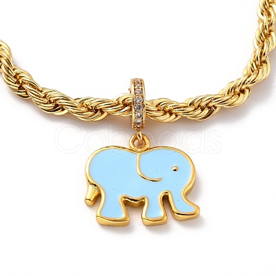 Brass Enamel Elephant Charm Bracelets BJEW-L652-22-G-1