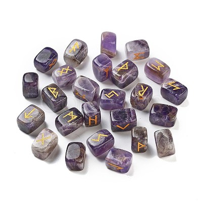 Rectangle Natural Amethyst Rune Stones G-Z059-01J-1