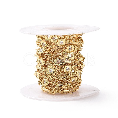 Clear Cubic Zirconia Square Link Chains CHC-G016-02G-1