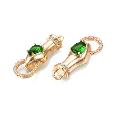 Brass Clear & Green Cubic Zirconia Connector Charms KK-N216-356LG-1