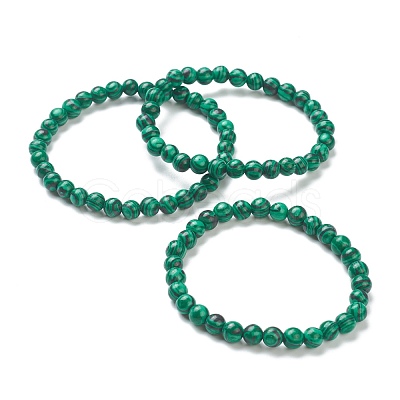 Synthetic Malachite Beaded Stretch Bracelets BJEW-D446-B-16-1