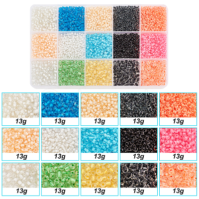 6870pcs 15 Styles Transparent Glass Seed Beads SEED-PH0001-79-1