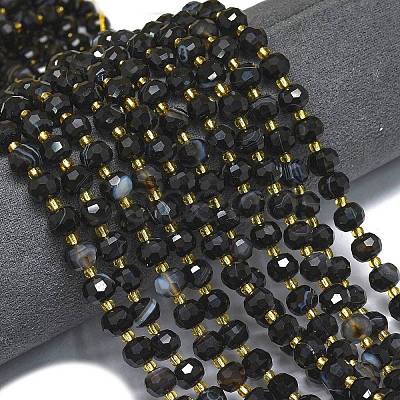 Natural Dyed & Heated Banded Black Agate Beads Strands G-K389-E51-01-1