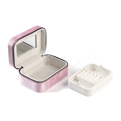 Italian Velvet Double Layers Jewelry Set Storage Zipper Boxes with Mirror Inside CON-G023-09B-1