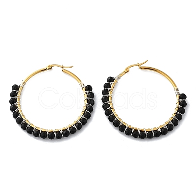 Beaded Hoop Earrings X-EJEW-JE03830-04-1