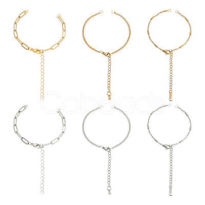 12Pcs 6 Styles 304 Stainless Steel Chain Bracelet Makings AJEW-TA0001-34-1