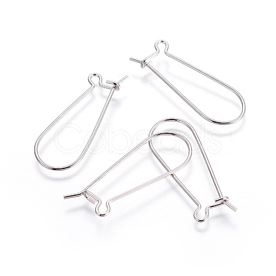 Rhodium Plated 925 Sterling Silver Earring Hoop Findings Kidney Wires Hooks 33x12.7mm Leverback Earrings STER-I005-07P-1
