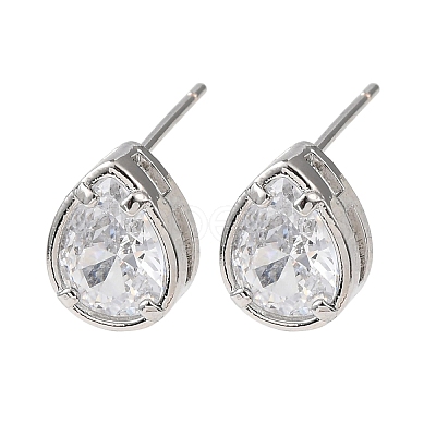 Brass Micro Pave Clear Cubic Zirconia Stud Earrings EJEW-C174-02G-P-1