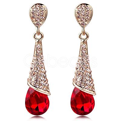 Real 18K Gold Plated Brass Rhinestone Teardrop Stud Earrings EJEW-EE0001-232E-1