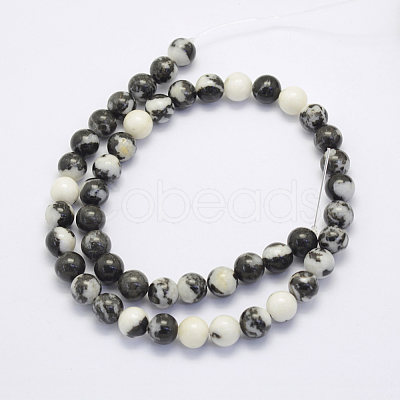 Natural Black Zebra Jasper Beads Strands G-G697-F02-6mm-1