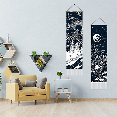 Moon & Sun Pattern Polyester Decorative Wall Tapestrys AJEW-WH0399-020-1