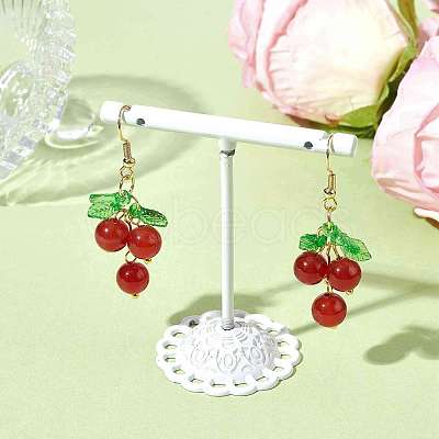 Natural Carnelian Grapes Dangle Earrings EJEW-JE05689-01-1
