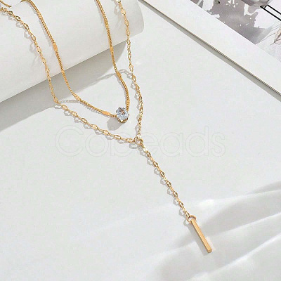 Alloy Crystal Rhinestone Rectangle Pendant Double Layered Necklaces for Women FS-WG231E4-01-1