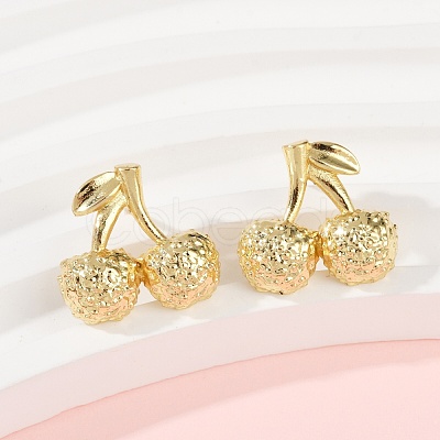 Cherry Brass Stud Earrings EJEW-F895-18G-1
