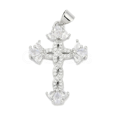 Brass Micro Pave Clear Cubic Zirconia Pendants KK-G522-51P-01-1