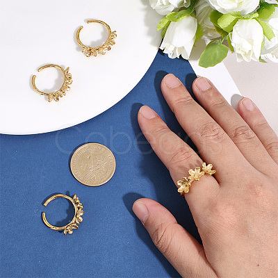 4Pcs 304 Stainless Steel Flower Open Cuff Ring Findings STAS-ME0003-07-1