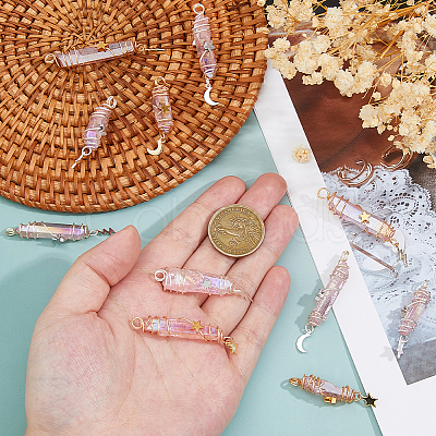 12Pcs 6 Styles Electroplated Natural Quartz Crystal Pointed Copper Wire Wrapped Bullet Pendants PALLOY-FH00161-1