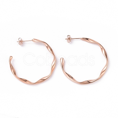 201 Stainless Steel Wave C-shape Stud Earrings with Iron Plating(IP) 304 Stainless Steel Pins EJEW-G298-04RG-1