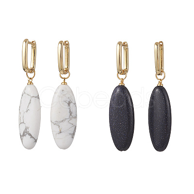 2 Pairs Synthetic Blue Goldstone & Natural Howlite Hoop Earrings EJEW-JE07000-1