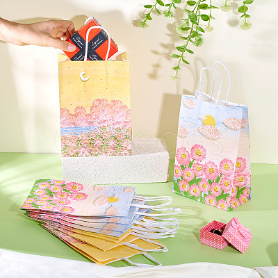 10Pcs 2 Colors Paper Flower Pattern Printed Carry Storage Tote Bags ABAG-TA0001-49A-1