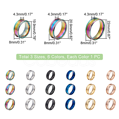 Unicraftale 18Pcs 18 Styles 201 Stainless Steel Grooved Finger Ring Settings STAS-UN0042-78-1