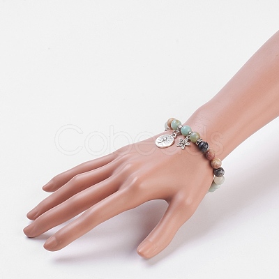 Natural Flower Amazonite Stretch Bracelets BJEW-JB03772-02-1