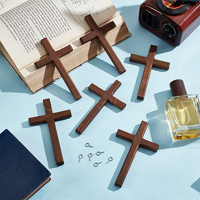 6Pcs Wooden Cross Wall Decoration AJEW-GO0002-23C-1