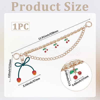 1Pc Zinc Alloy with Resin and PU Leather Dark Red Cherry Purse Decorative Chains AJEW-SC0002-99B-1