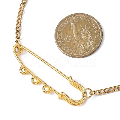 Iron Kilt Pin Pendant 304 Stainless Steel Curb Chain Necklaces NJEW-JN05680-1