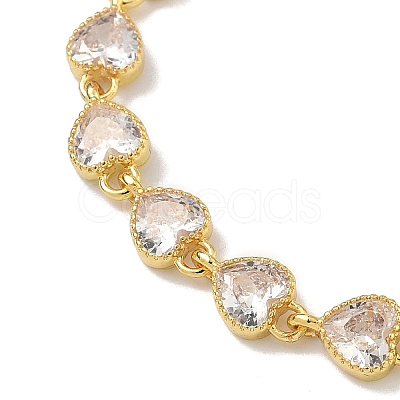 Heart Brass Pave Cubic Zirconia Link Chain Bracelets for Women BJEW-P385-07G-02-1