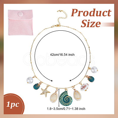 Natural Cowrie Shell & Alloy Enamel & Acrylic Pearl Pendant Necklaces NJEW-OC00003-1