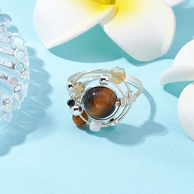 Planet Natural Tiger Eye Finger Rings RJEW-TA00165-01-1