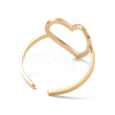 Hollow Out Heart 304 Stainless Steel Open Cuff Ring for Women RJEW-E073-07G-1