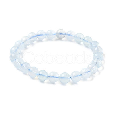 Natural Aquamarine Round Bead Stretch Bracelets for Men Women BJEW-U034-01C-02-1
