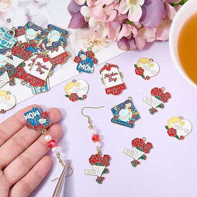 30Pcs 6 Styles Mother's Day Alloy Enamel Pendants ENAM-SZ0003-47-1