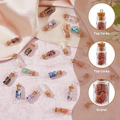 40Pcs 10 Colors Natural & Synthetic Mixed Gemstone Chip Pendants PALLOY-AB00151-1