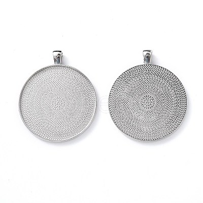 Tibetan Style Flat Round Alloy Big Pendant Cabochon Settings X-TIBEP-Q049-09AS-RS-1