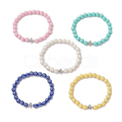 Acrylic Round with Cross Beads Stretch Bracelets BJEW-JB11941-1