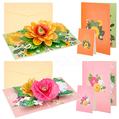 2 Sets 2 Styles Valentine's Day Rectangle 3D Pop Up Flower Paper Greeting Card AJEW-GA0006-96-1