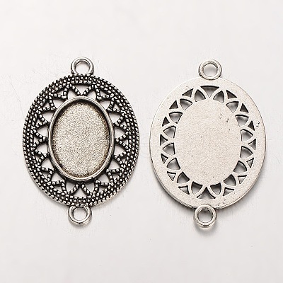 Tibetan Style Alloy Oval Cabochon Connector Bezel Settings PALLOY-J494-09AS-1