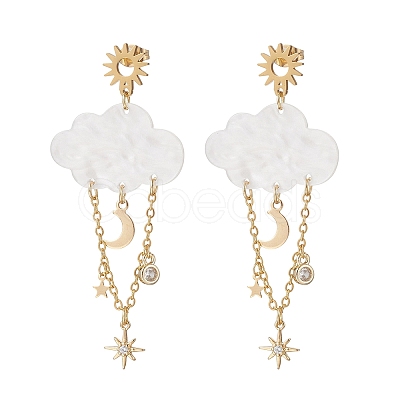 Acrylic Cloud with Moon Dangle Stud Earrings EJEW-JE06843-1