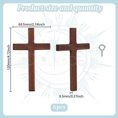 6Pcs Wooden Cross Wall Decoration AJEW-GO0002-23C-1